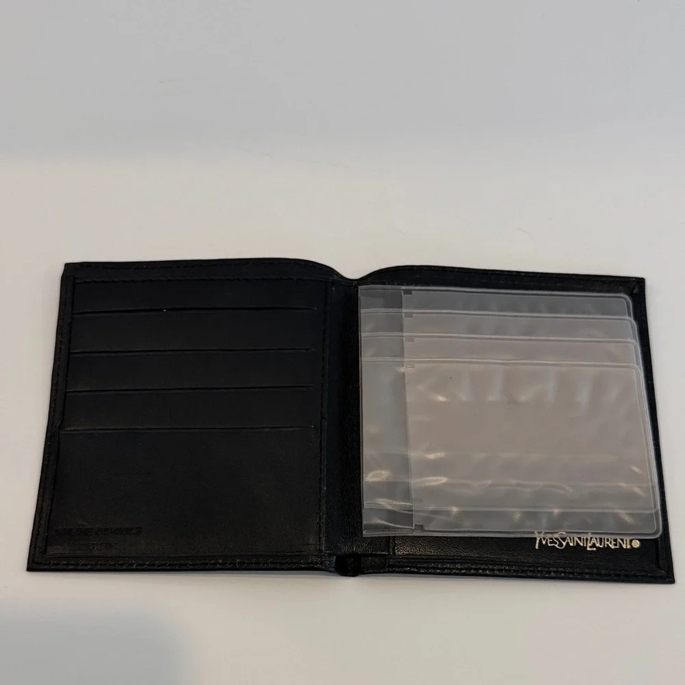 Vintage Yves Saint Laurent Midnight Black Leather Bifold Wallet Aniline Cowhide